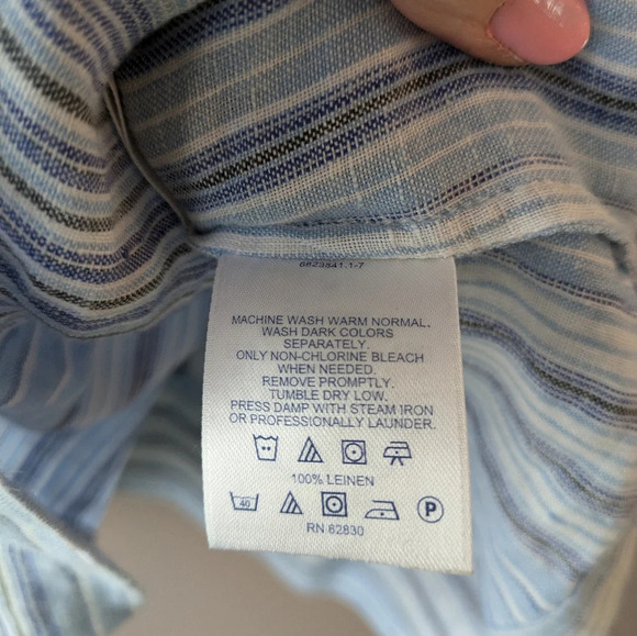 Land's End Linen Blouse sz 6-8 blue stripes - Picture 4 of 12